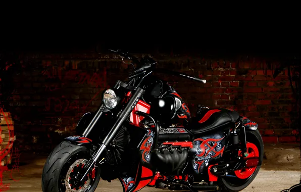 Картинка красный, мотоцикл, черно, boss hoss, аэрография.
