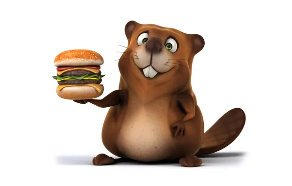 Картинка character, funny, бобр, hamburger, beaver