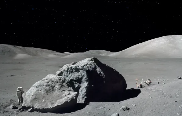 Картинка Луна, астронавт, луномобиль, Apollo 17