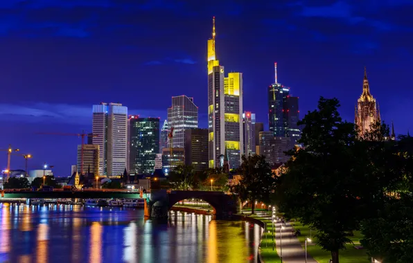 Картинка ночь, город, Германия, высотки, Frankfurt am Main