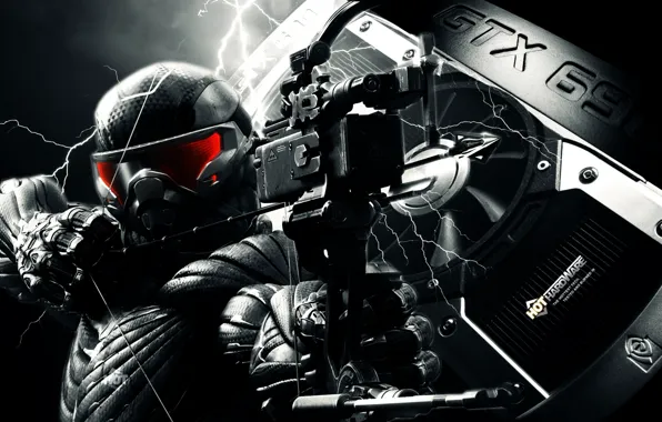 Картинка оружие, Нью-Йорк, лук, солдат, стрела, нанокостюм, Crysis 3, Crytek.Видеокарта 690
