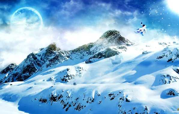Картинка снег, горы, сноуборд
