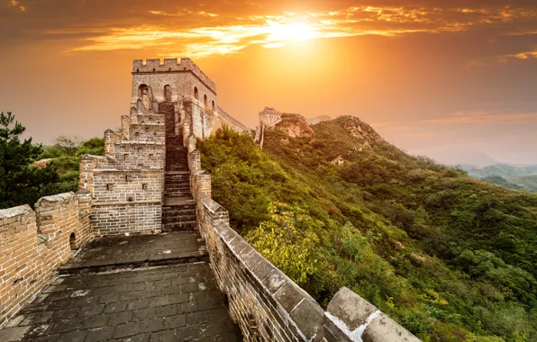 Картинка горы, рассвет, Китай, Beijing, Пекин, Великая Китайская стена, Great Wall of China