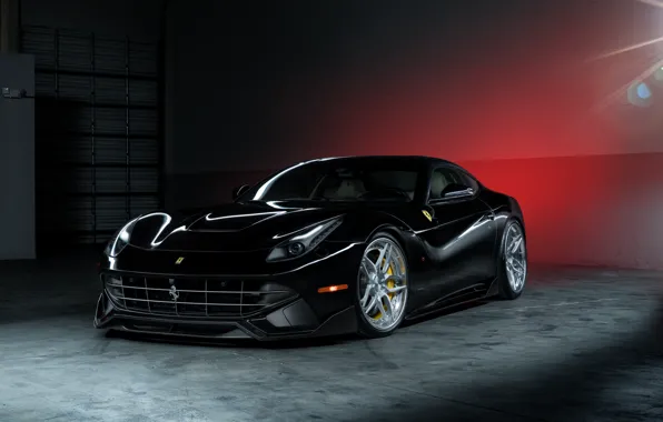 Картинка Ferrari, Power, Front, Black, Supercar, Berlinetta, F12, Wheels, ADV.1, Ligth