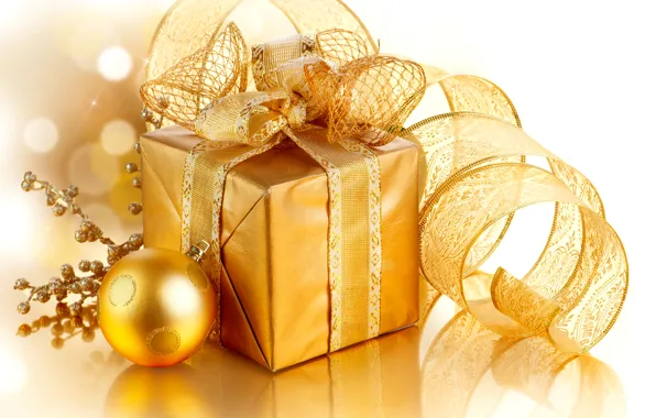 Картинка украшения, золото, подарок, Рождество, лента, Новый год, golden, Christmas, box, gift, decoration, xmas, Merry