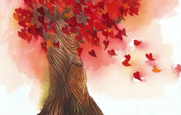 Картинка листья, любовь, дерево, сердце