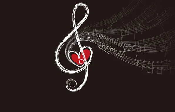 Картинка ноты, сердце, ключ, скрипичный, звуки
