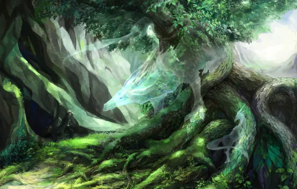 Картинка природа, дерево, дракон, дух