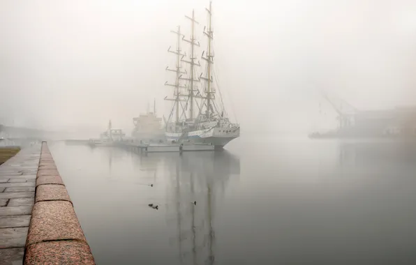 Картинка туман, парусник, Мир, Санкт-Петербург
