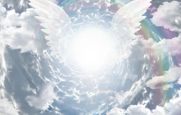 Картинка небо, облака, крылья, ангел