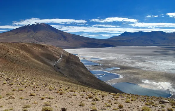 Картинка Боливия, солончак Уюни, высохшее озеро, пустынная равнина Альтиплано