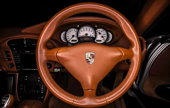 Картинка интерьер, кожа, Porsche, руль, Carrera, приборная панель, Porsche 911 Carrera