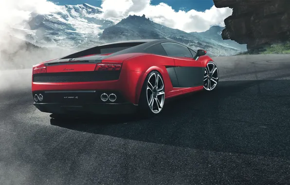 Картинка горы, красный, Lamborghini, red, Gallardo, ламборджини, rear, галлардо, LP 560-4, Fernandez World Photography