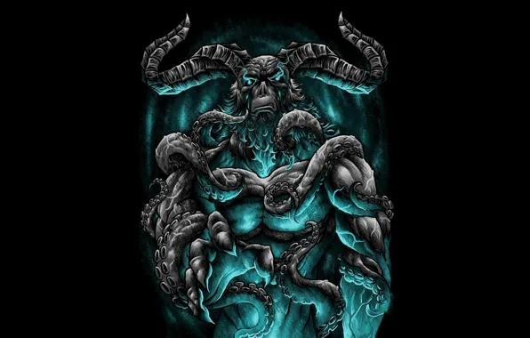 Картинка horns, blue, Demon, tentacles