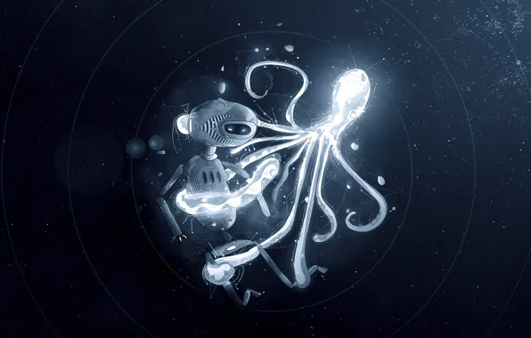 Картинка робот, осьминог, под водой