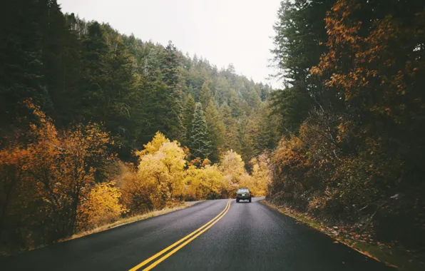 Картинка дорога, машина, осень, трасса
