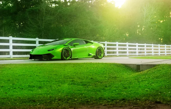 Картинка Lamborghini, Green, Front, Color, Supercar, Wheels, ADV.1, Huracan, LP610-4, Jeff