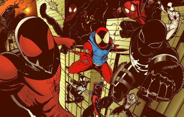 Картинка Ultimate, Spider-Man, Venom, Agent Venom, Ben Reilly, Iron Spider, Noir, FF4, 2099, Armored Spider, Scarlets