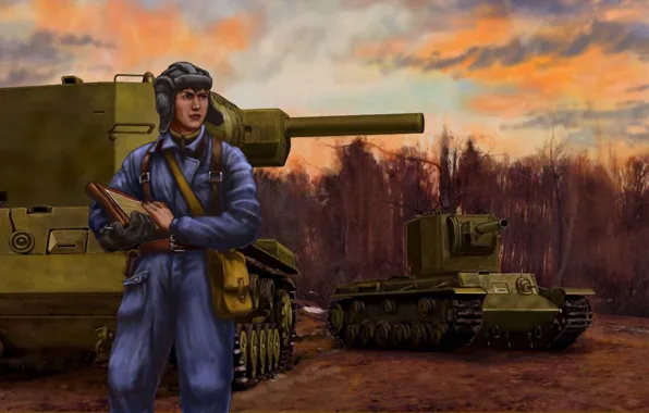 Картинка танк, art, тяжелый, командир, советский, ww2, КВ-2, Клим Ворошилов, армейским, планшетом.