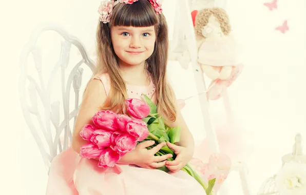Картинка девушка, цветы, лицо, ребенок, тюльпаны