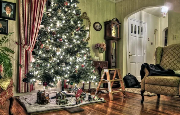 Картинка праздник, елка, новый год, обстановка, игрушки на елке