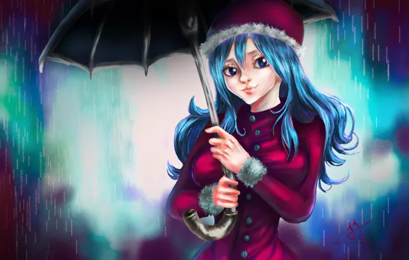 Картинка девушка, дождь, зонт, Juvia Loxar, FAIRY TAIL