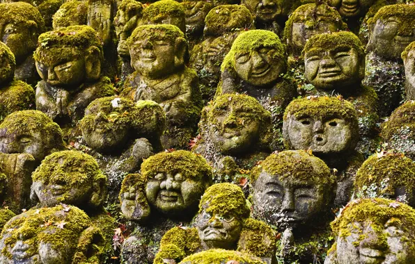 Картинка мох, Япония, Japan, скульптуры, будды