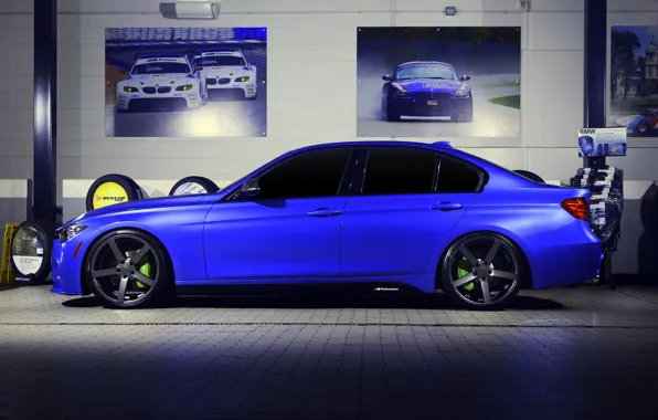 Картинка BMW, wheels, side, blue, 335i, vossen, f30