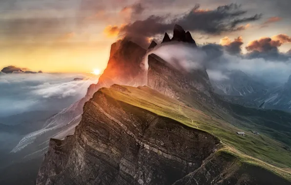 Картинка Light, Clouds, Mountain, Alps, Fog, Dolomites