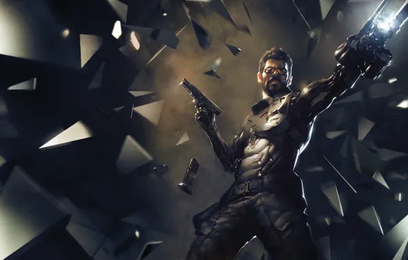 Картинка оружие, рисунок, броня, киборг, Square Enix, Адам Дженсен, Adam Jensen, cyborg, Deus Ex: Mankind Divided, …