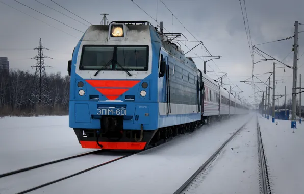 Картинка зима, поезд, локомотив