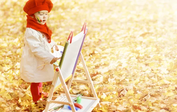 Картинка осень, листья, ребенок