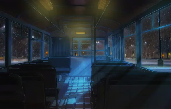 Картинка ночь, улица, автобус, everlasting summer, бесконечное лето, iichan-eroge