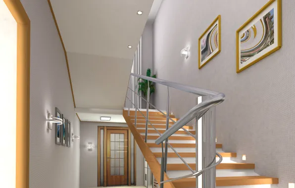 Картинка коридор, лестница, картины, ступени