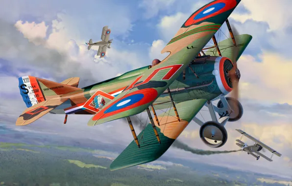 Картинка war, art, airplane, painting, WWI Fighter SPAD XIII
