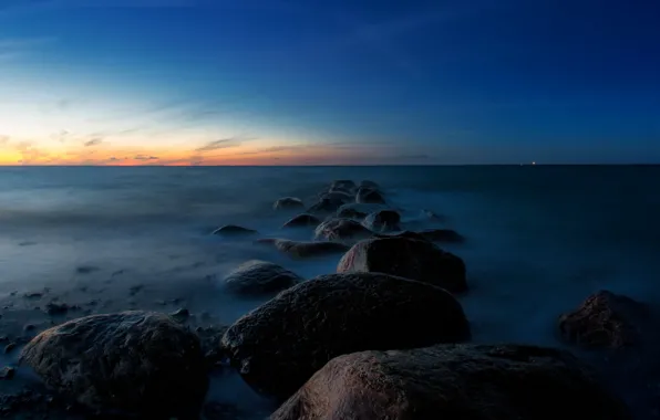Картинка море, пейзаж, ночь, камни