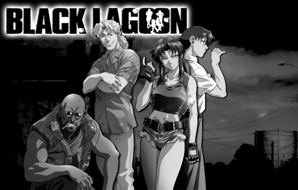 Картинка Black Lagoon, white, black, anime