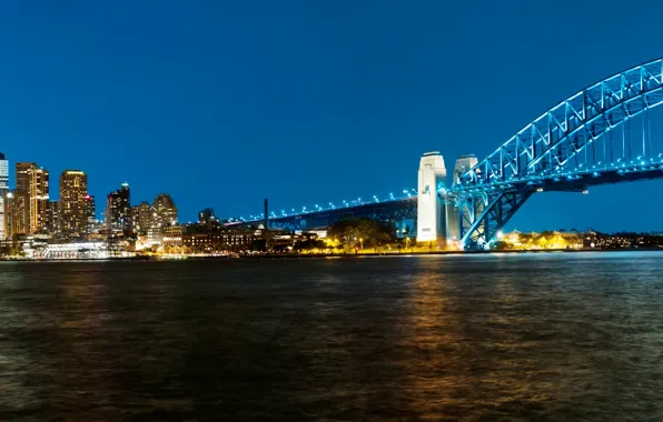 Картинка мост, Австралия, панорама, залив, Сидней, ночной город, Australia, Sydney, Sydney Harbour Bridge, Harbour Bridge, Харбор-Бридж, …