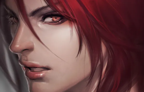 Картинка девушка, лицо, рыжая, lol, League of Legends, katarina, sinister blade