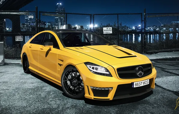 Картинка Mercedes-Benz, Cars, AMG, Yellow, CLS63, Ligth, Nigth