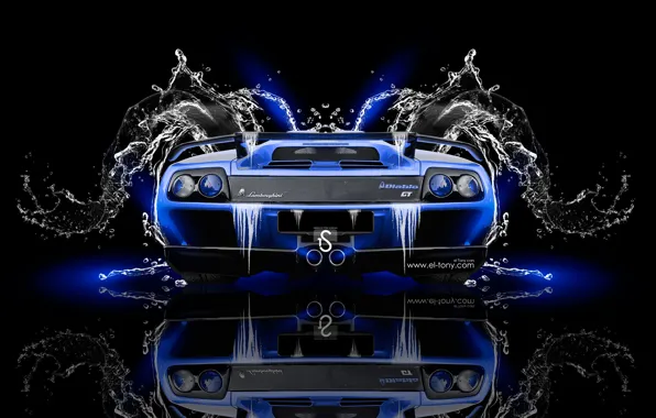 Картинка Вода, Черный, Синий, Lamborghini, Неон, Стиль, Обои, Фон, Car, Blue, Photoshop, Фотошоп, Black, Water, Style, …