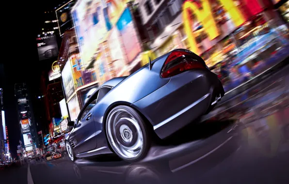 Картинка Mercedes-Benz, Авто, Ночь, Город, Тюнинг, Скорость, Машины