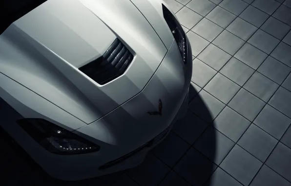 Картинка Corvette, Chevrolet, white, front, roadster, Stingray