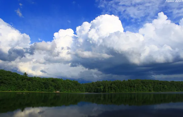 Картинка небо, вода, облака, деревья, пейзаж, природа, отражение