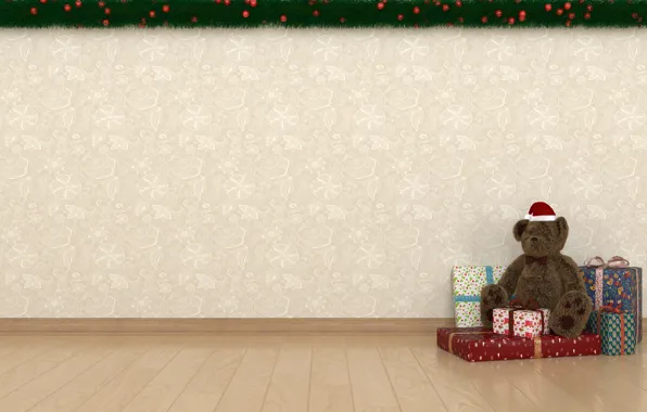 Картинка мишка, подарки, Новый год, плюшевый мишка