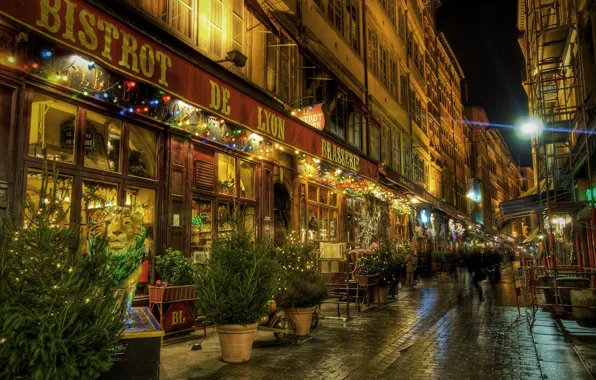 Картинка ночь, люди, улица, France, Lyon