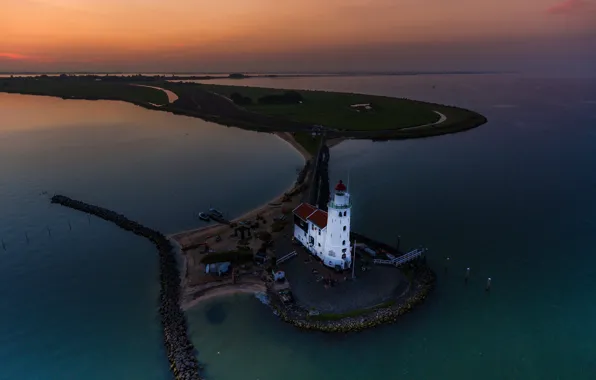Картинка маяк, остров, панорама, Нидерланды, Rozewerf