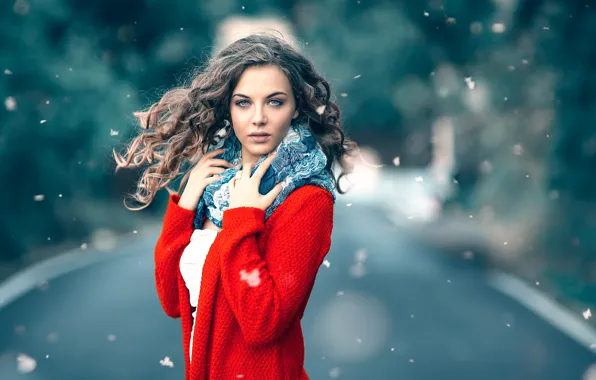 Картинка снежинки, макияж, в красном, боке, Alessandro Di Cicco