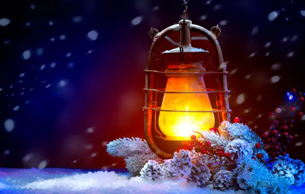 Картинка пламя, праздник, лампа, фонарь, light, flame, Happy New Year, vintage, snow, Merry Christmas, lamp, lantern, …