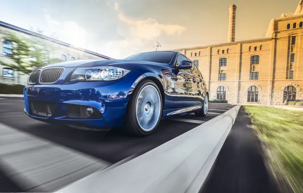 Картинка бмв, BMW, перед, синяя, blue, Sport, E90, 3 серия, 335i M